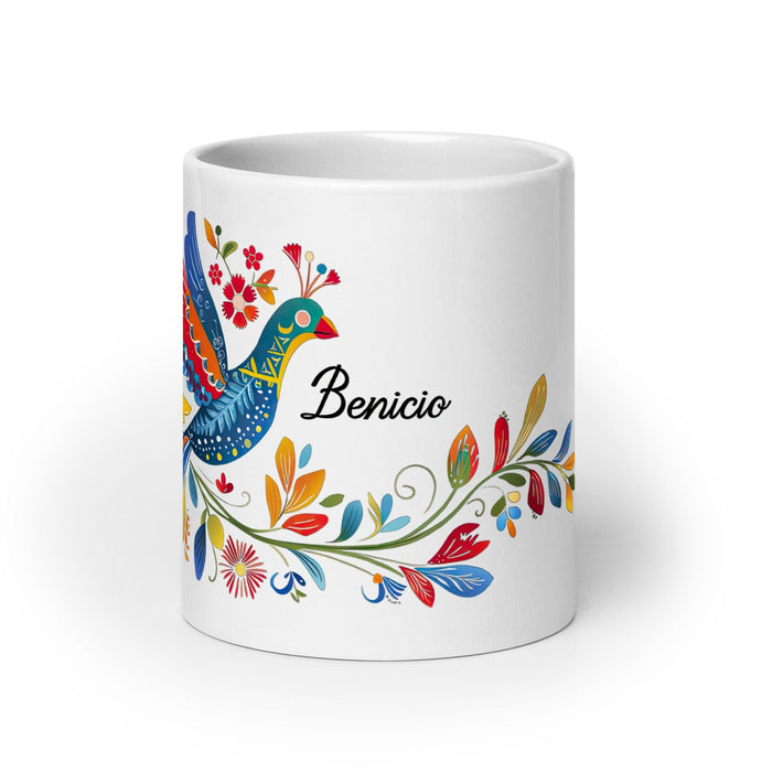 Benicio Exclusive Name Art Piece Home Office Work Coffee Mug Mexican Spanish Pride Gift Cup One-Of-A-Kind Calligraphy White Glossy Mug | B17 Mexicada