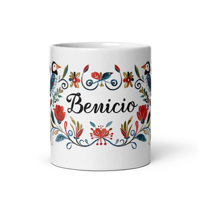 Benicio Exclusive Name Art Piece Home Office Work Coffee Mug Mexican Spanish Pride Gift Cup One-Of-A-Kind Calligraphy White Glossy Mug | B19 Mexicada