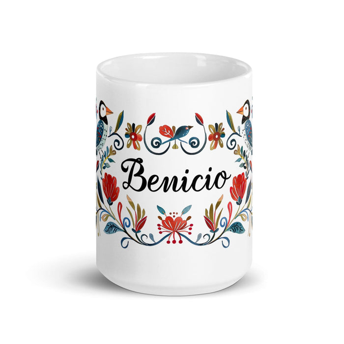 Benicio Exclusive Name Art Piece Home Office Work Coffee Mug Mexican Spanish Pride Gift Cup One-Of-A-Kind Calligraphy White Glossy Mug | B19 Mexicada