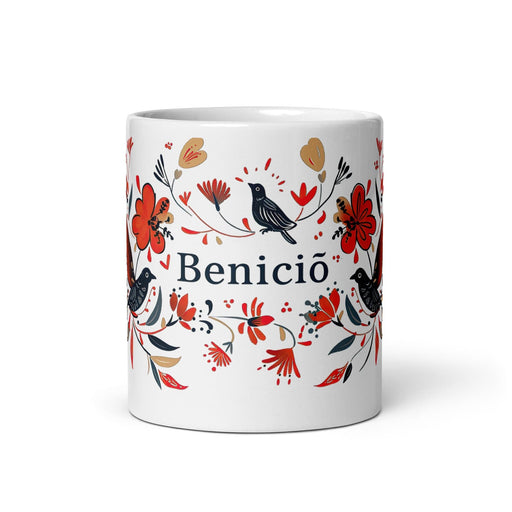 Benicio Exclusive Name Art Piece Home Office Work Coffee Mug Mexican Spanish Pride Gift Cup One-Of-A-Kind Calligraphy White Glossy Mug | B22 Mexicada