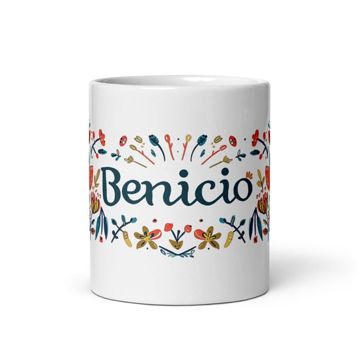 Benicio Exclusive Name Art Piece Home Office Work Coffee Mug Mexican Spanish Pride Gift Cup One-Of-A-Kind Calligraphy White Glossy Mug | B4 Mexicada