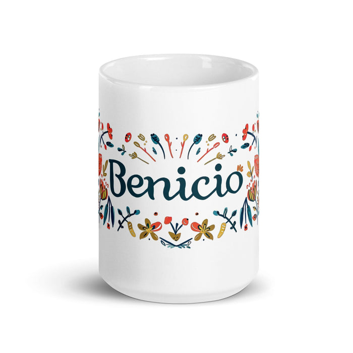 Benicio Exclusive Name Art Piece Home Office Work Coffee Mug Mexican Spanish Pride Gift Cup One-Of-A-Kind Calligraphy White Glossy Mug | B4 Mexicada