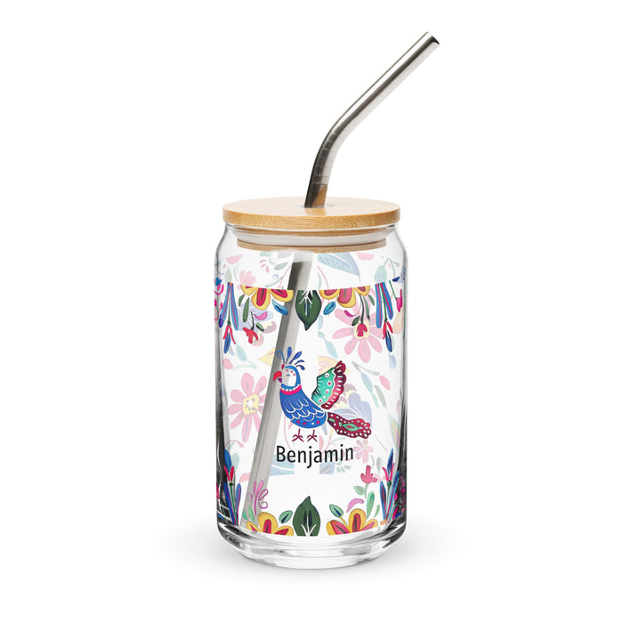 Benjamín Exclusive Name Art Piece Can - Shaped Glass Home Office Work Mexican Spanish Pride Gift Cup One - Of - A - Kind Calligraphy Glass | B16 - Mexicada