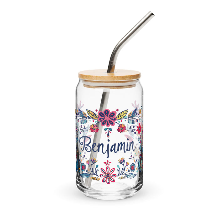 Benjamín Exclusive Name Art Piece Can - Shaped Glass Home Office Work Mexican Spanish Pride Gift Cup One - Of - A - Kind Calligraphy Glass | B19 - Mexicada