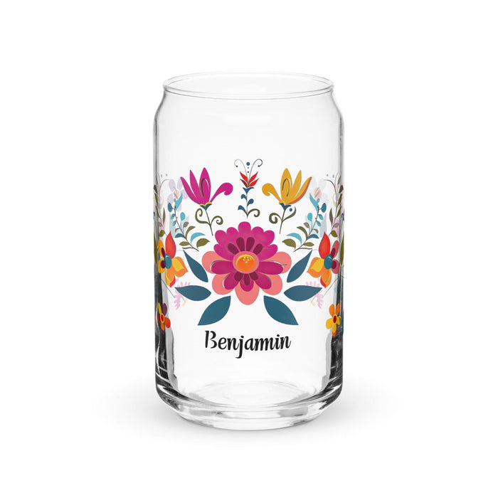 Benjamín Exclusive Name Art Piece Can-Shaped Glass Home Office Work Mexican Spanish Pride Gift Cup One-Of-A-Kind Calligraphy Glass | B2 Mexicada 16 oz (No Lid No Straw)