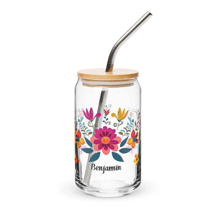 Benjamín Exclusive Name Art Piece Can-Shaped Glass Home Office Work Mexican Spanish Pride Gift Cup One-Of-A-Kind Calligraphy Glass | B2 Mexicada 16 oz With Lid & Straw