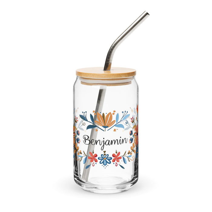 Benjamín Exclusive Name Art Piece Can - Shaped Glass Home Office Work Mexican Spanish Pride Gift Cup One - Of - A - Kind Calligraphy Glass | B22 - Mexicada