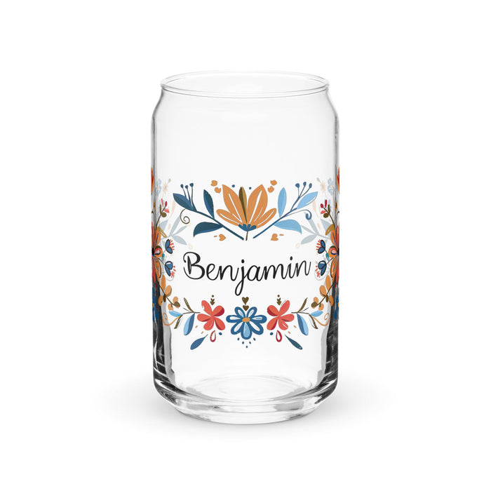 Benjamín Exclusive Name Art Piece Can - Shaped Glass Home Office Work Mexican Spanish Pride Gift Cup One - Of - A - Kind Calligraphy Glass | B22 - Mexicada