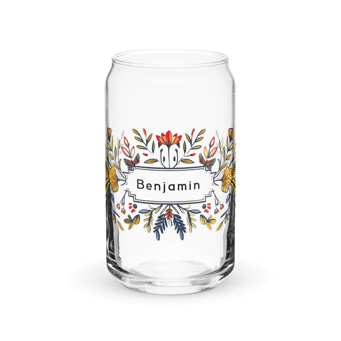 Benjamín Exclusive Name Art Piece Can-Shaped Glass Home Office Work Mexican Spanish Pride Gift Cup One-Of-A-Kind Calligraphy Glass | B4 Mexicada 16 oz (No Lid No Straw)