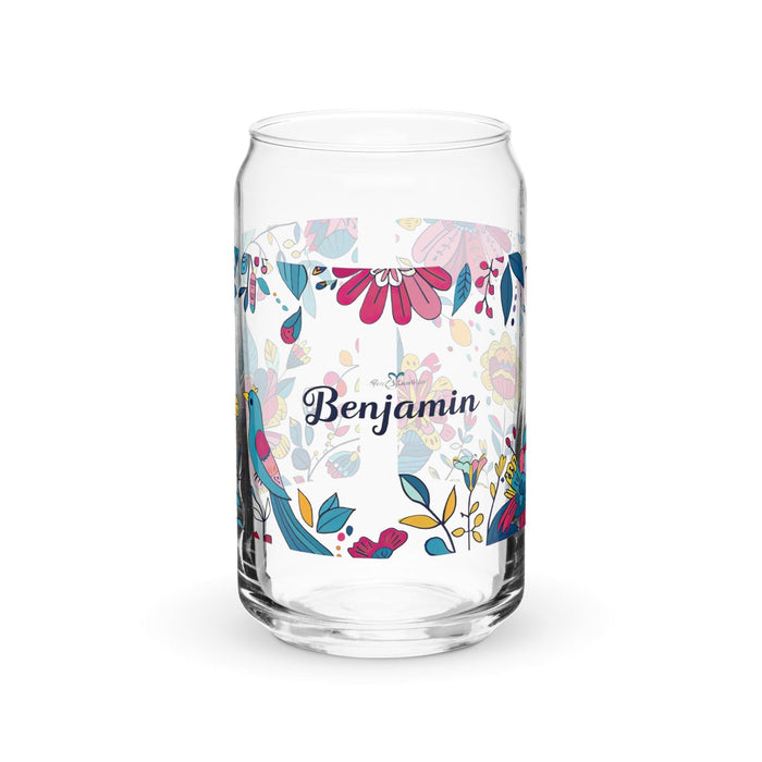 Benjamín Exclusive Name Art Piece Can-Shaped Glass Home Office Work Mexican Spanish Pride Gift Cup One-Of-A-Kind Calligraphy Glass | B50 Mexicada 16 oz