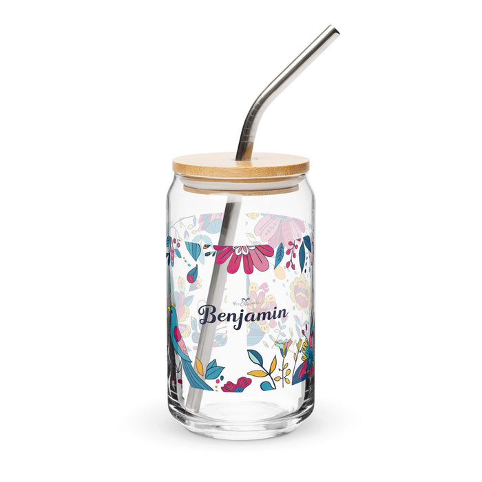 Benjamín Exclusive Name Art Piece Can-Shaped Glass Home Office Work Mexican Spanish Pride Gift Cup One-Of-A-Kind Calligraphy Glass | B50 Mexicada 16 oz With Lid & Straw