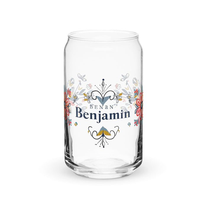 Benjamín Exclusive Name Art Piece Can-Shaped Glass Home Office Work Mexican Spanish Pride Gift Cup One-Of-A-Kind Calligraphy Glass | B58 Mexicada 16 oz