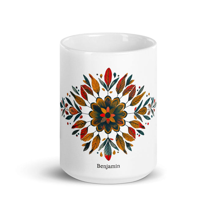 Benjamín Exclusive Name Art Piece Home Office Work Coffee Mug Mexican Spanish Pride Gift Cup One-Of-A-Kind Calligraphy White Glossy Mug | B12 Mexicada