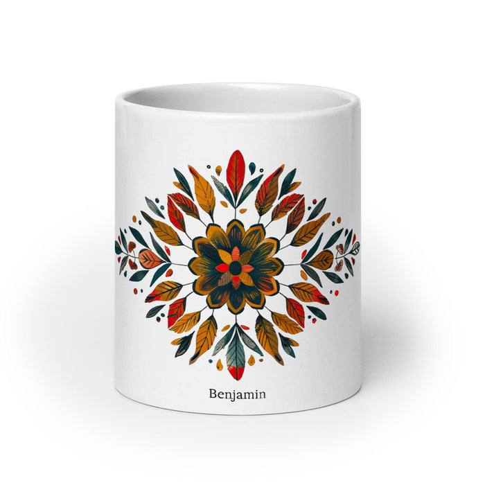 Benjamín Exclusive Name Art Piece Home Office Work Coffee Mug Mexican Spanish Pride Gift Cup One-Of-A-Kind Calligraphy White Glossy Mug | B12 Mexicada