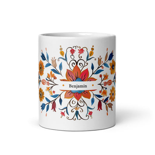 Benjamín Exclusive Name Art Piece Home Office Work Coffee Mug Mexican Spanish Pride Gift Cup One-Of-A-Kind Calligraphy White Glossy Mug | B13 Mexicada