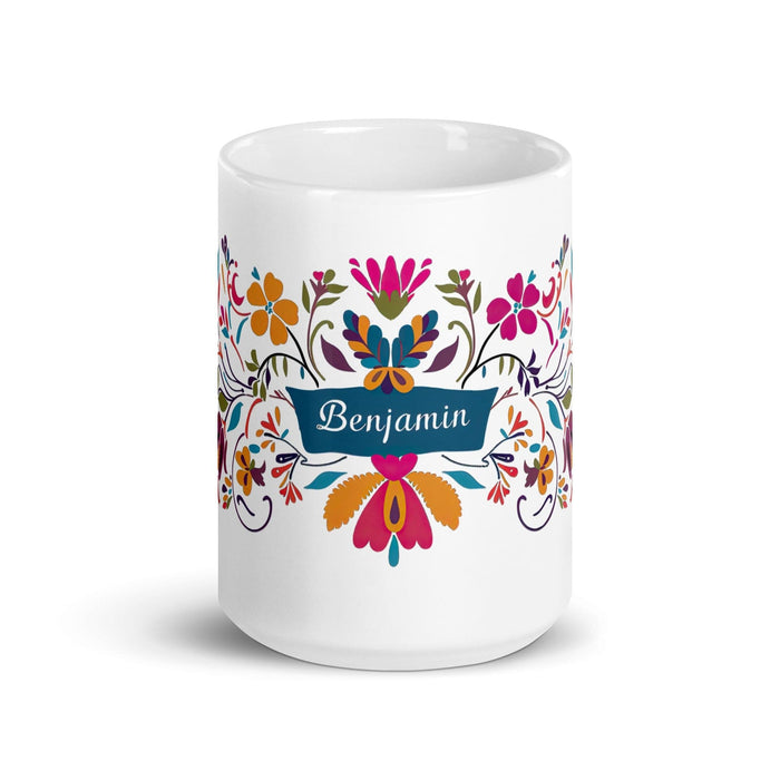 Benjamín Exclusive Name Art Piece Home Office Work Coffee Mug Mexican Spanish Pride Gift Cup One-Of-A-Kind Calligraphy White Glossy Mug | B15 Mexicada