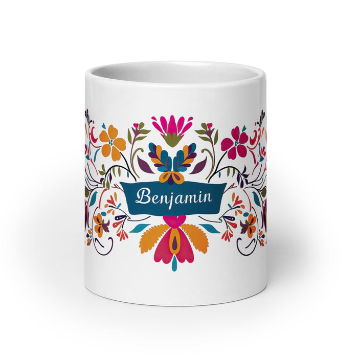 Benjamín Exclusive Name Art Piece Home Office Work Coffee Mug Mexican Spanish Pride Gift Cup One-Of-A-Kind Calligraphy White Glossy Mug | B15 Mexicada