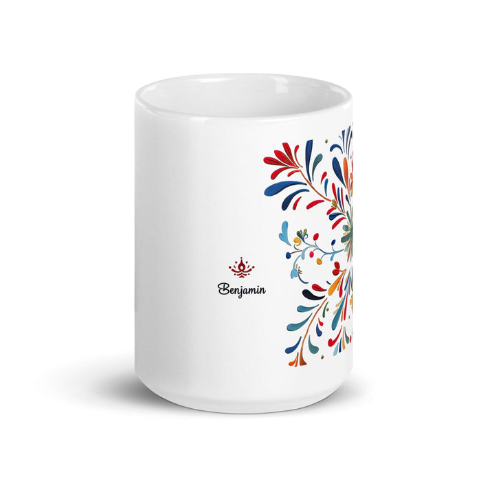 Benjamín Exclusive Name Art Piece Home Office Work Coffee Mug Mexican Spanish Pride Gift Cup One-Of-A-Kind Calligraphy White Glossy Mug | B21 Mexicada