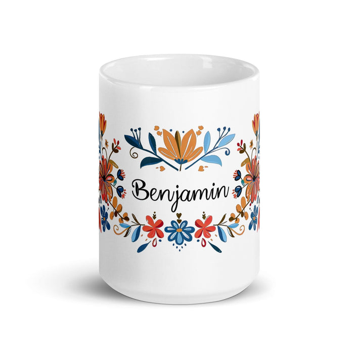 Benjamín Exclusive Name Art Piece Home Office Work Coffee Mug Mexican Spanish Pride Gift Cup One-Of-A-Kind Calligraphy White Glossy Mug | B22 Mexicada