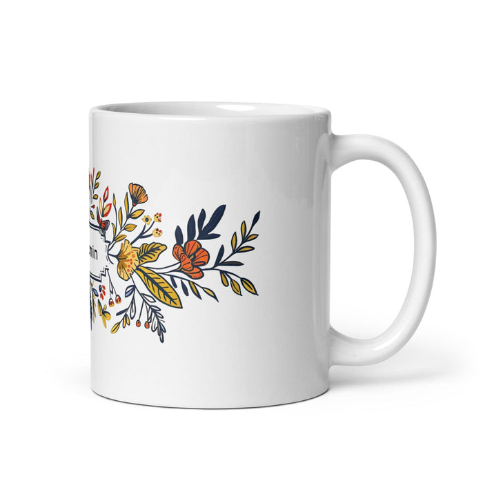 Benjamín Exclusive Name Art Piece Home Office Work Coffee Mug Mexican Spanish Pride Gift Cup One-Of-A-Kind Calligraphy White Glossy Mug | B4 Mexicada 11 oz