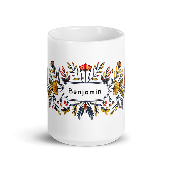 Benjamín Exclusive Name Art Piece Home Office Work Coffee Mug Mexican Spanish Pride Gift Cup One-Of-A-Kind Calligraphy White Glossy Mug | B4 Mexicada