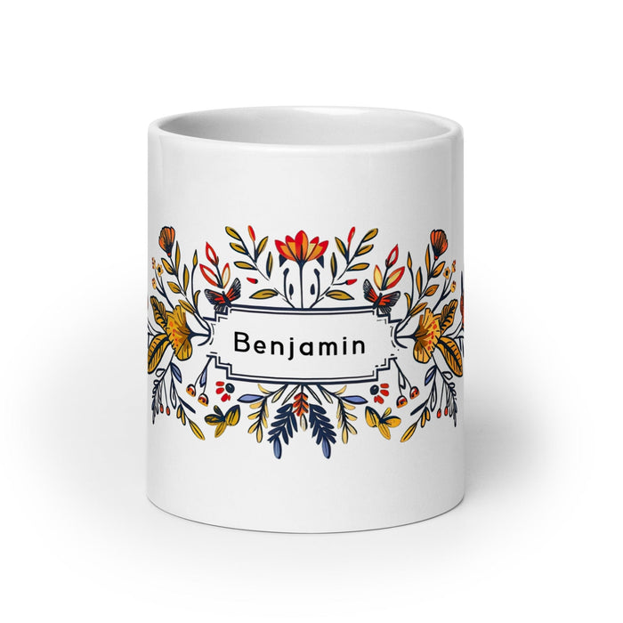 Benjamín Exclusive Name Art Piece Home Office Work Coffee Mug Mexican Spanish Pride Gift Cup One-Of-A-Kind Calligraphy White Glossy Mug | B4 Mexicada