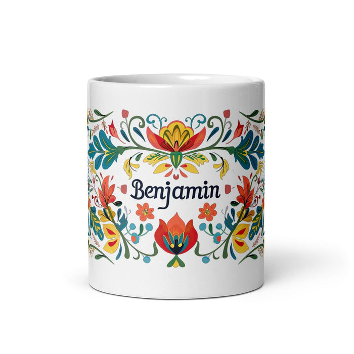 Benjamín Exclusive Name Art Piece Home Office Work Coffee Mug Mexican Spanish Pride Gift Cup One-Of-A-Kind Calligraphy White Glossy Mug | B41 Mexicada