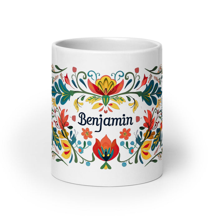 Benjamín Exclusive Name Art Piece Home Office Work Coffee Mug Mexican Spanish Pride Gift Cup One-Of-A-Kind Calligraphy White Glossy Mug | B41 Mexicada