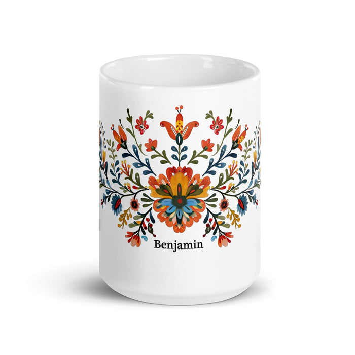 Benjamín Exclusive Name Art Piece Home Office Work Coffee Mug Mexican Spanish Pride Gift Cup One-Of-A-Kind Calligraphy White Glossy Mug | B46 Mexicada