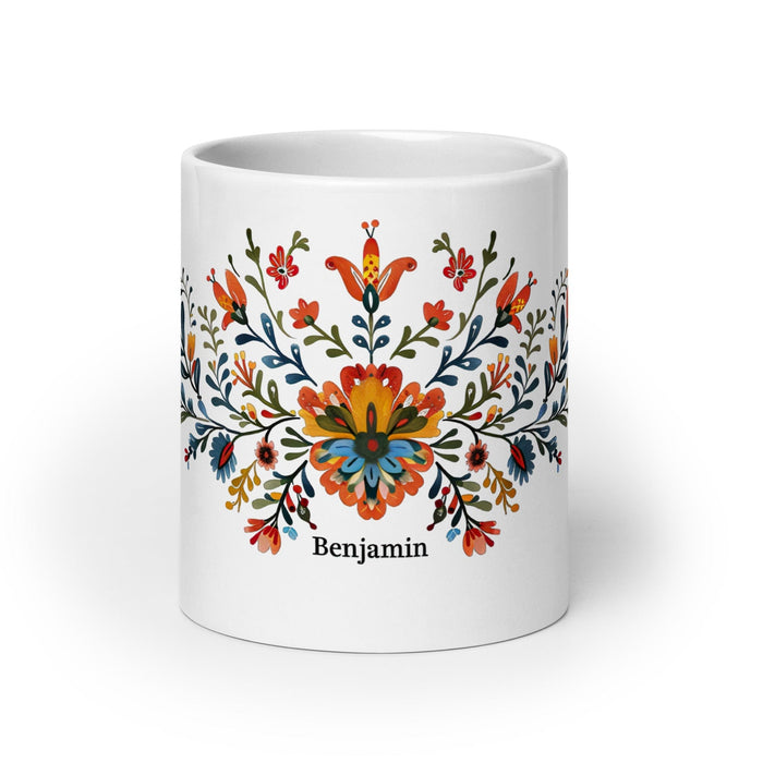 Benjamín Exclusive Name Art Piece Home Office Work Coffee Mug Mexican Spanish Pride Gift Cup One-Of-A-Kind Calligraphy White Glossy Mug | B46 Mexicada