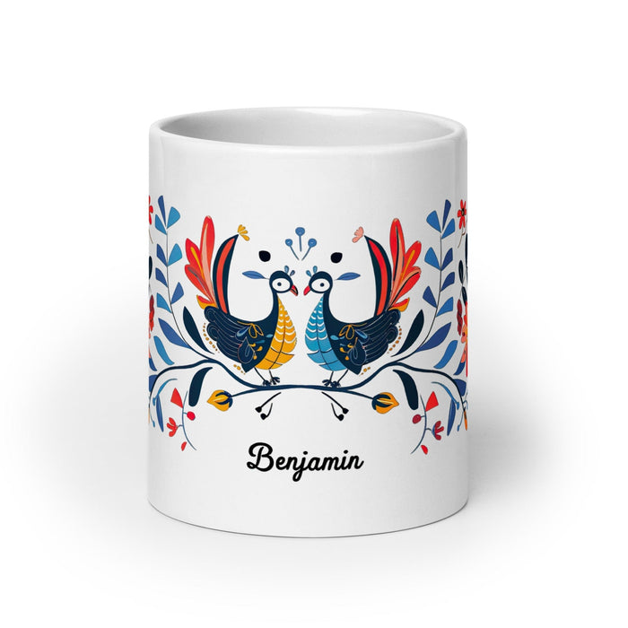 Benjamín Exclusive Name Art Piece Home Office Work Coffee Mug Mexican Spanish Pride Gift Cup One-Of-A-Kind Calligraphy White Glossy Mug | B5 Mexicada