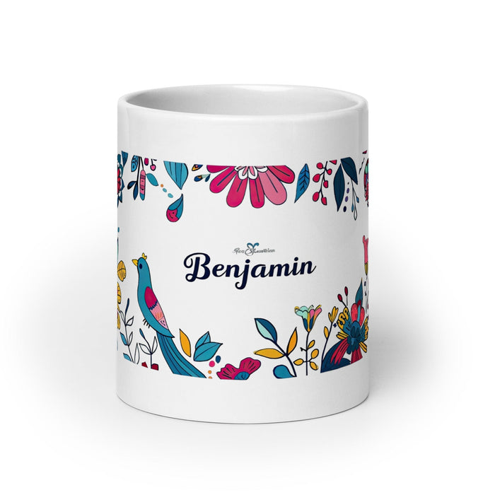 Benjamín Exclusive Name Art Piece Home Office Work Coffee Mug Mexican Spanish Pride Gift Cup One-Of-A-Kind Calligraphy White Glossy Mug | B50 Mexicada