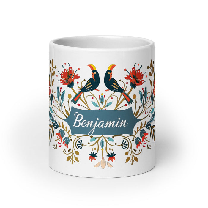 Benjamín Exclusive Name Art Piece Home Office Work Coffee Mug Mexican Spanish Pride Gift Cup One-Of-A-Kind Calligraphy White Glossy Mug | B57 Mexicada