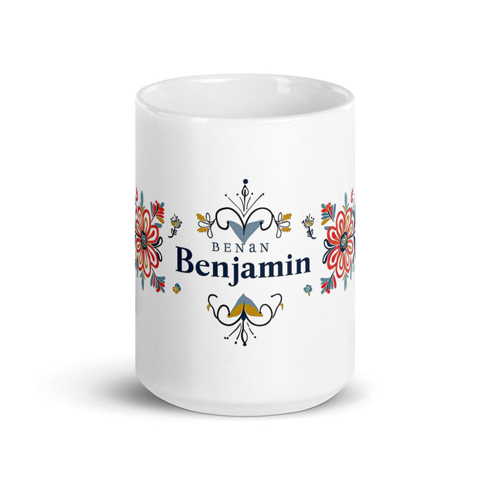 Benjamín Exclusive Name Art Piece Home Office Work Coffee Mug Mexican Spanish Pride Gift Cup One-Of-A-Kind Calligraphy White Glossy Mug | B58 Mexicada