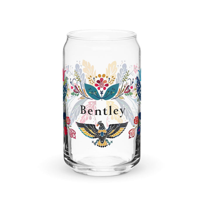 Bentley Exclusive Name Art Piece Can-Shaped Glass Home Office Work Mexican Spanish Pride Gift Cup One-Of-A-Kind Calligraphy Glass | B2 Mexicada 16 oz