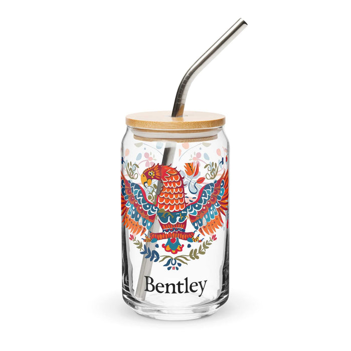 Bentley Exclusive Name Art Piece Can-Shaped Glass Home Office Work Mexican Spanish Pride Gift Cup One-Of-A-Kind Calligraphy Glass | B4 Mexicada 16 oz With Lid & Straw