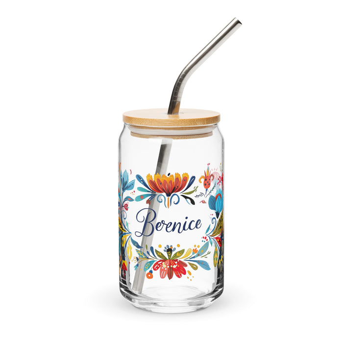 Berenice Exclusive Name Art Piece Can - Shaped Glass Home Office Work Mexican Spanish Pride Gift Cup One - Of - A - Kind Calligraphy Glass | B11 - Mexicada