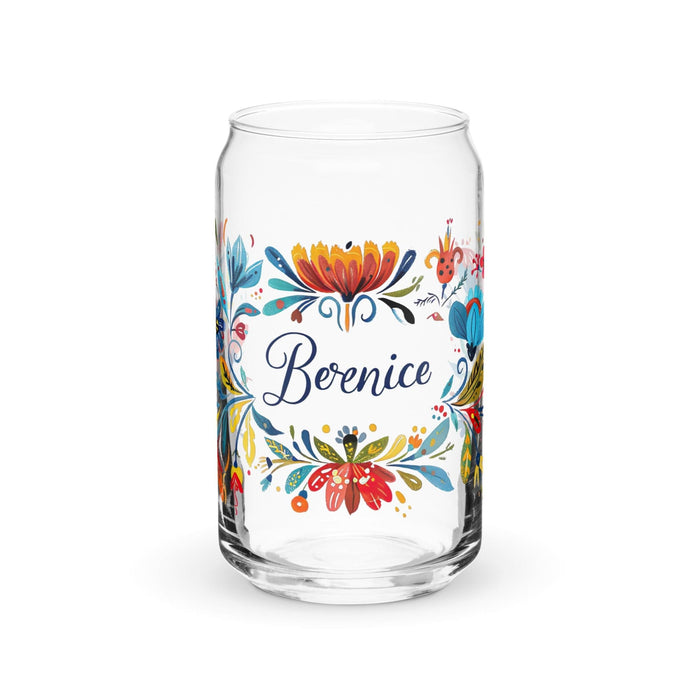 Berenice Exclusive Name Art Piece Can-Shaped Glass Home Office Work Mexican Spanish Pride Gift Cup One-Of-A-Kind Calligraphy Glass | B11 Mexicada 16 oz (No Lid No Straw)