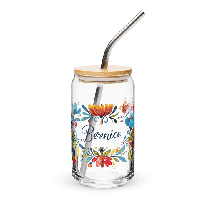 Berenice Exclusive Name Art Piece Can-Shaped Glass Home Office Work Mexican Spanish Pride Gift Cup One-Of-A-Kind Calligraphy Glass | B11 Mexicada 16 oz With Lid & Straw