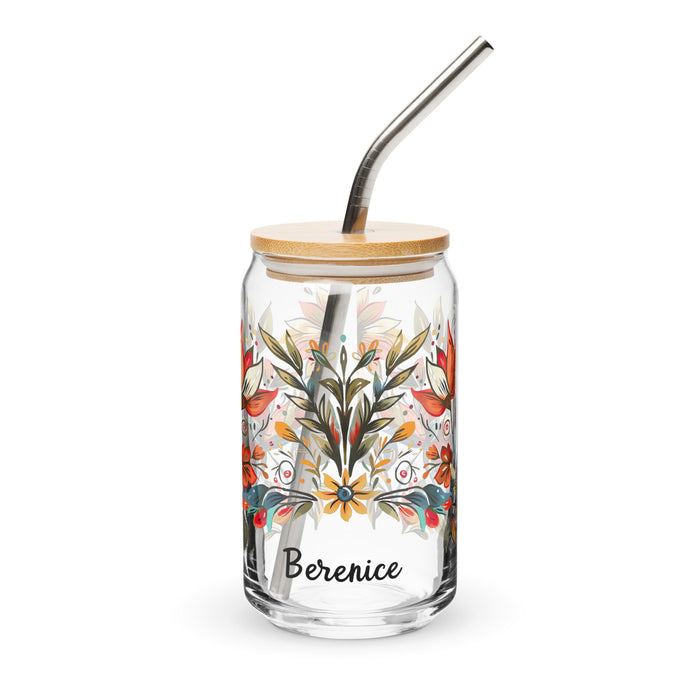 Berenice Exclusive Name Art Piece Can - Shaped Glass Home Office Work Mexican Spanish Pride Gift Cup One - Of - A - Kind Calligraphy Glass | B13 - Mexicada