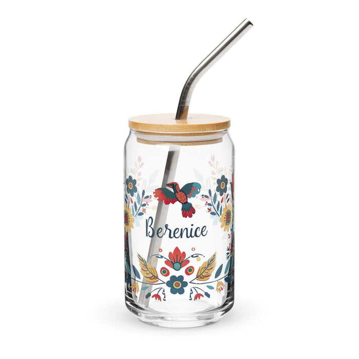 Berenice Exclusive Name Art Piece Can-Shaped Glass Home Office Work Mexican Spanish Pride Gift Cup One-Of-A-Kind Calligraphy Glass | B15 Mexicada 16 oz With Lid & Straw