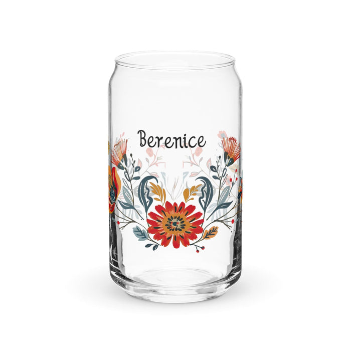 Berenice Exclusive Name Art Piece Can-Shaped Glass Home Office Work Mexican Spanish Pride Gift Cup One-Of-A-Kind Calligraphy Glass | B16 Mexicada 16 oz