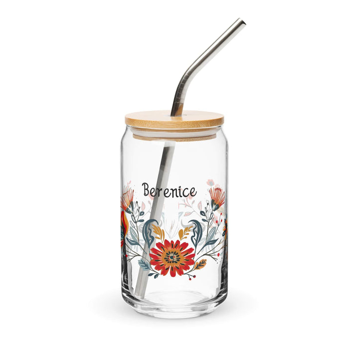 Berenice Exclusive Name Art Piece Can-Shaped Glass Home Office Work Mexican Spanish Pride Gift Cup One-Of-A-Kind Calligraphy Glass | B16 Mexicada 16 oz With Lid & Straw