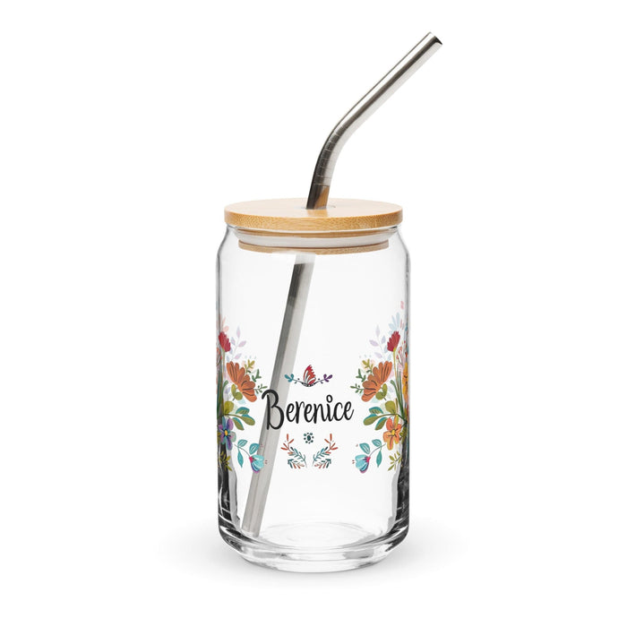 Berenice Exclusive Name Art Piece Can-Shaped Glass Home Office Work Mexican Spanish Pride Gift Cup One-Of-A-Kind Calligraphy Glass | B17 Mexicada 16 oz With Lid & Straw