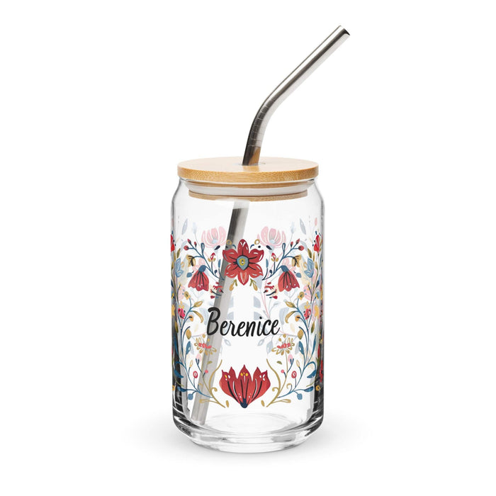 Berenice Exclusive Name Art Piece Can-Shaped Glass Home Office Work Mexican Spanish Pride Gift Cup One-Of-A-Kind Calligraphy Glass | B3 Mexicada 16 oz With Lid & Straw