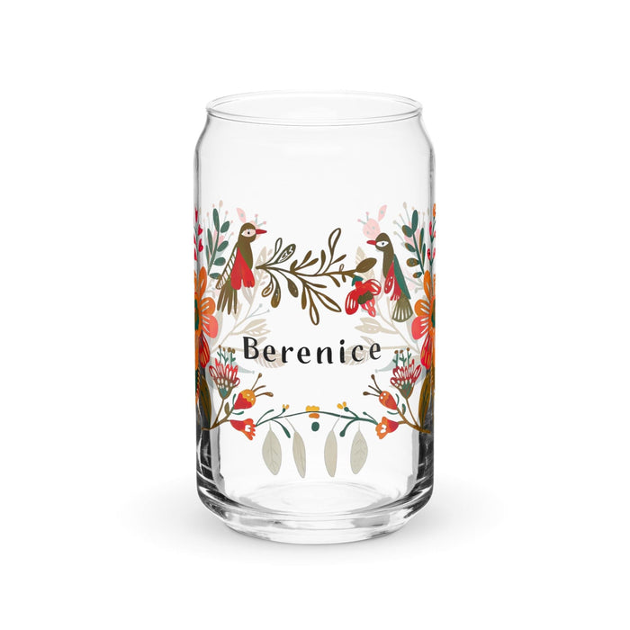 Berenice Exclusive Name Art Piece Can-Shaped Glass Home Office Work Mexican Spanish Pride Gift Cup One-Of-A-Kind Calligraphy Glass | B7 Mexicada 16 oz