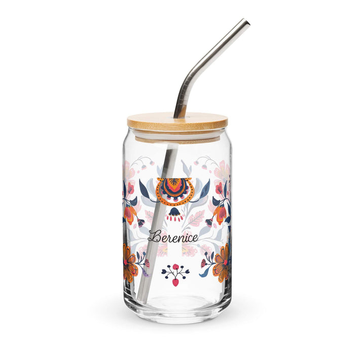 Berenice Exclusive Name Art Piece Can-Shaped Glass Home Office Work Mexican Spanish Pride Gift Cup One-Of-A-Kind Calligraphy Glass | B8 Mexicada 16 oz With Lid & Straw