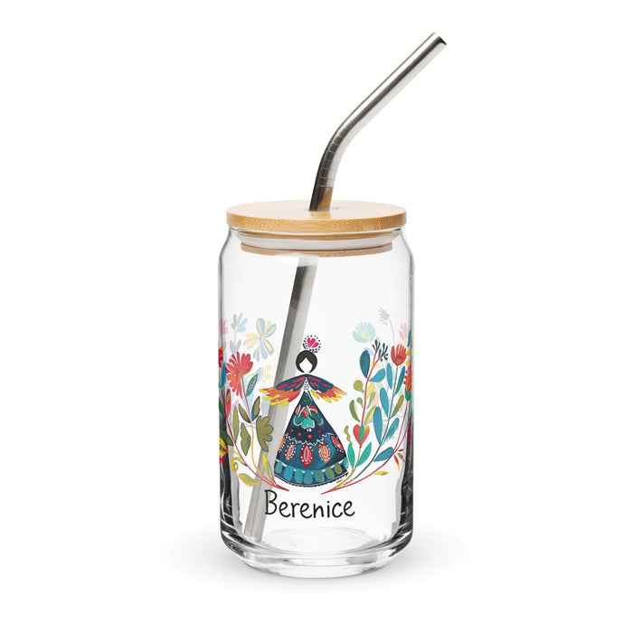 Berenice Exclusive Name Art Piece Can-Shaped Glass Home Office Work Mexican Spanish Pride Gift Cup One-Of-A-Kind Calligraphy Glass | B9 Mexicada 16 oz With Lid & Straw