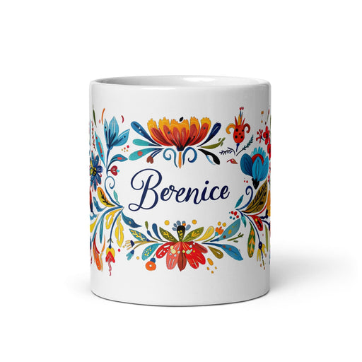 Berenice Exclusive Name Art Piece Home Office Work Coffee Mug Mexican Spanish Pride Gift Cup One-Of-A-Kind Calligraphy White Glossy Mug | B11 Mexicada