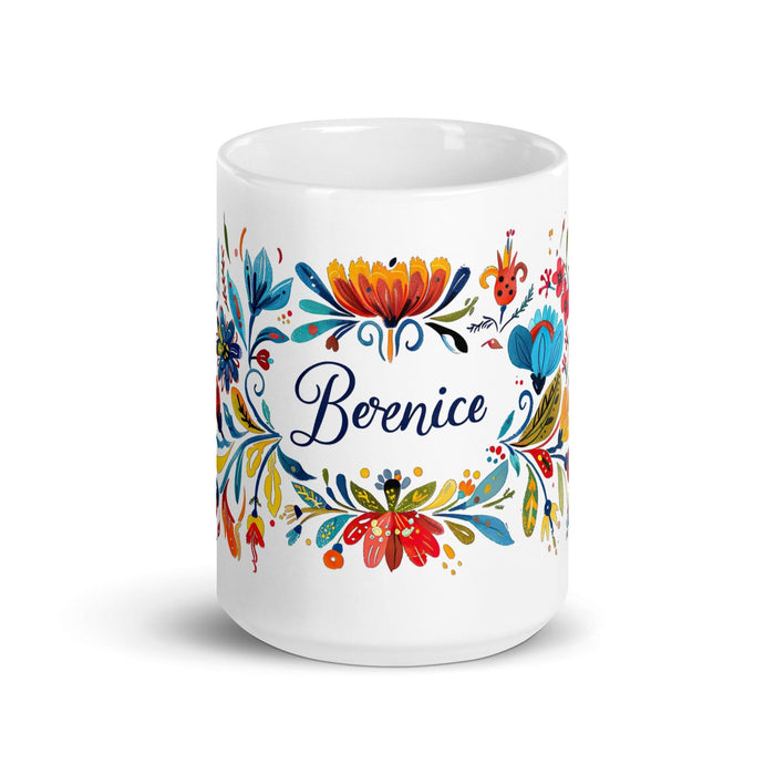 Berenice Exclusive Name Art Piece Home Office Work Coffee Mug Mexican Spanish Pride Gift Cup One-Of-A-Kind Calligraphy White Glossy Mug | B11 Mexicada